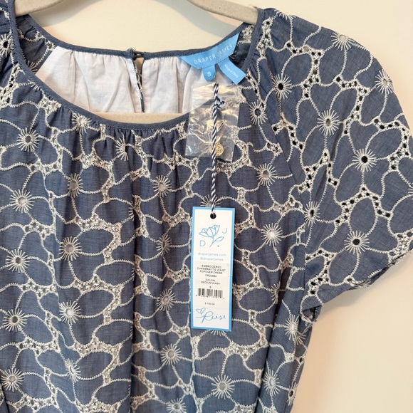 Draper James Women's Blue Embroidered Chambray Tie Waist Popover Dress Size SM - Picture 3 of 6
